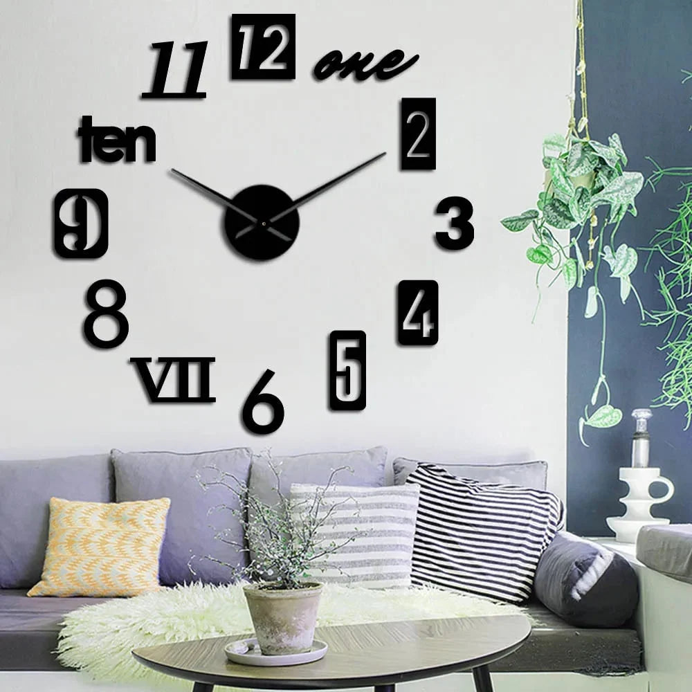 Wall Clock Frameless 3D Acrylic Numerals Silent Quartz