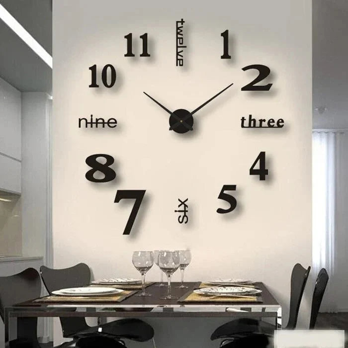 Wall Clock Frameless 3D Acrylic Numerals Silent Quartz