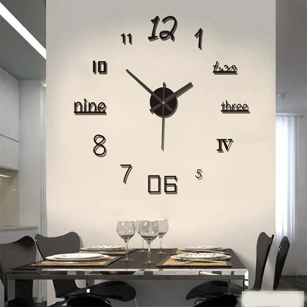 Wall Clock Frameless 3D Acrylic Numerals Silent Quartz