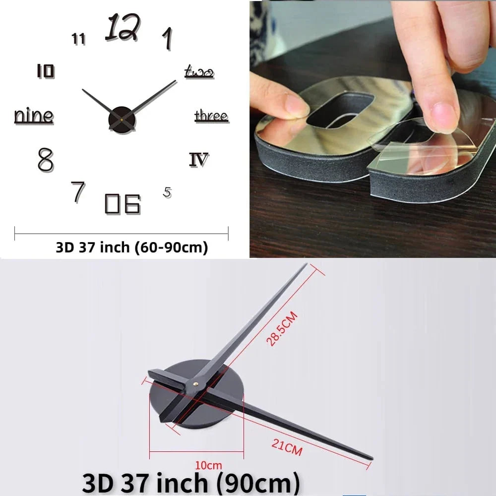 Wall Clock Frameless 3D Acrylic Numerals Silent Quartz