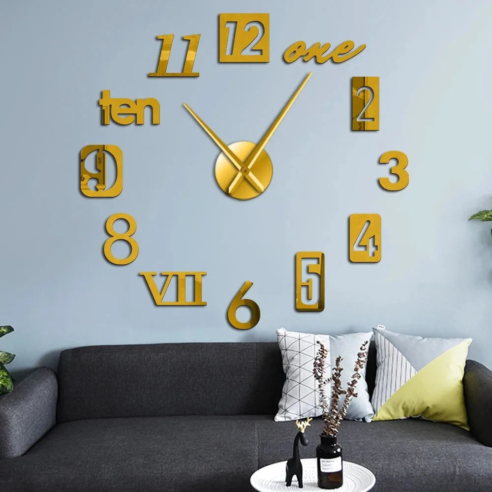 Wall Clock Frameless 3D Acrylic Numerals Silent Quartz