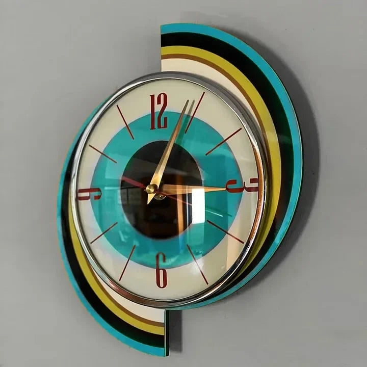 Wall Clock Mid-Century Sunburst Silent Movement Handcrafted