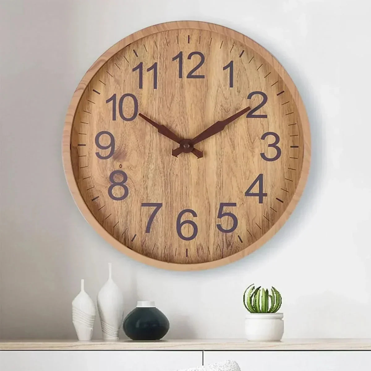 Wall Clock Silent Non-Ticking Natural Wood 11.8-Inch