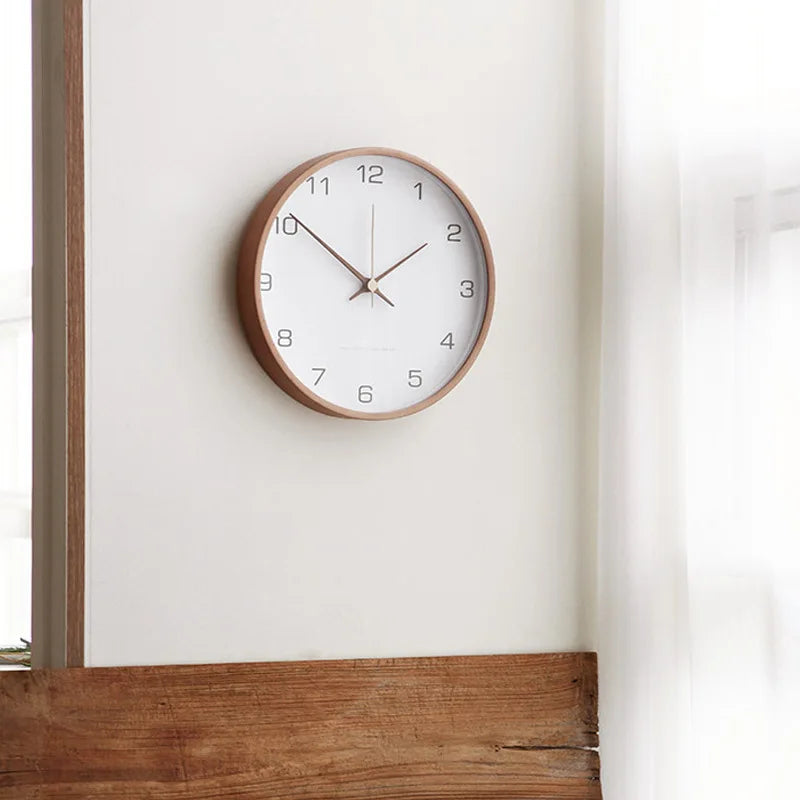 Wall Clock Solid Wood & Clear Glass Round Design