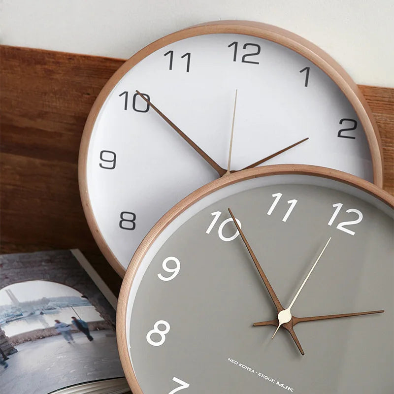 Wall Clock Solid Wood & Clear Glass Round Design