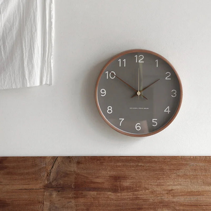 Wall Clock Solid Wood & Clear Glass Round Design