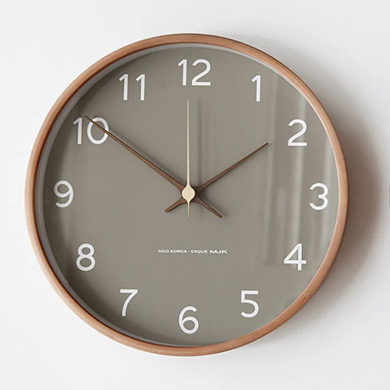 Wall Clock Solid Wood & Clear Glass Round Design