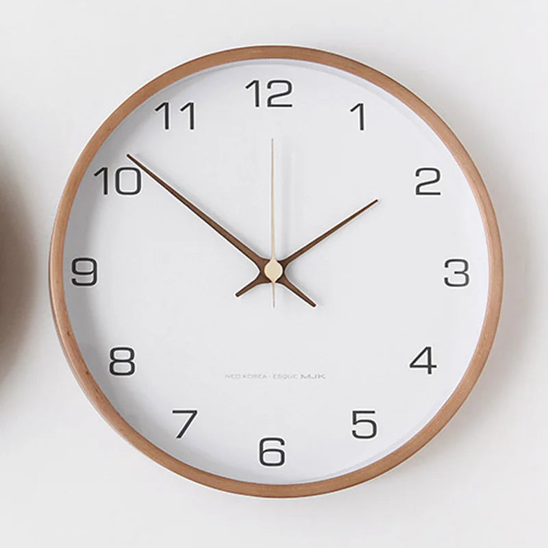 Wall Clock Solid Wood & Clear Glass Round Design