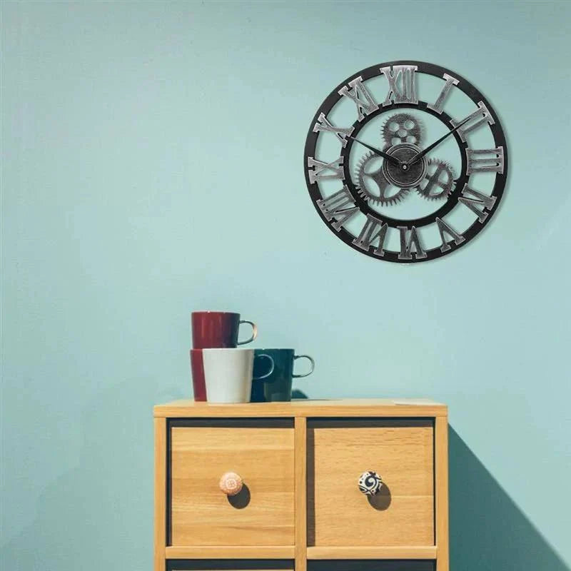 Wall Clock Vintage Industrial Design Easy-to-Read Dial