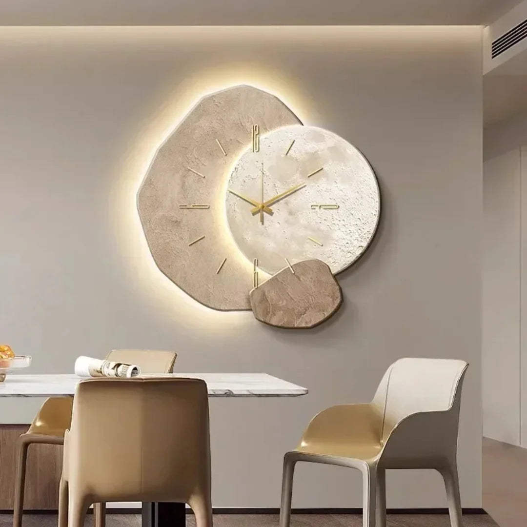 Wall Clock Wood Geometric Design Silent Quartz LED Backlight
