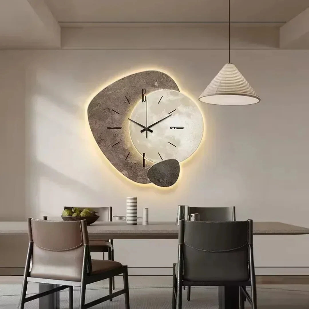 Wall Clock Wood Geometric Design Silent Quartz LED Backlight