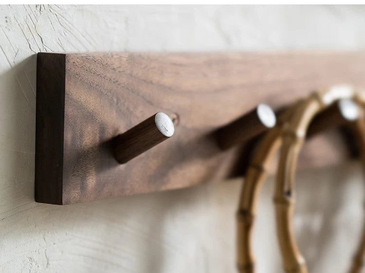 Wall Coat Rack Solid Wood Rounded Peg Hooks