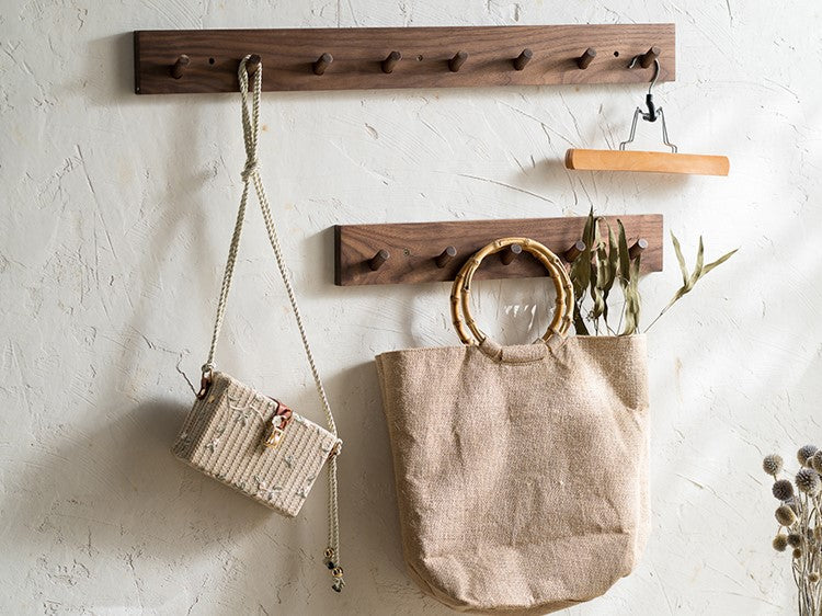 Wall Coat Rack Solid Wood Rounded Peg Hooks