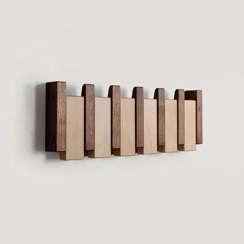 Wall Coat Rack Wooden Folding Hooks Space-Saving Design