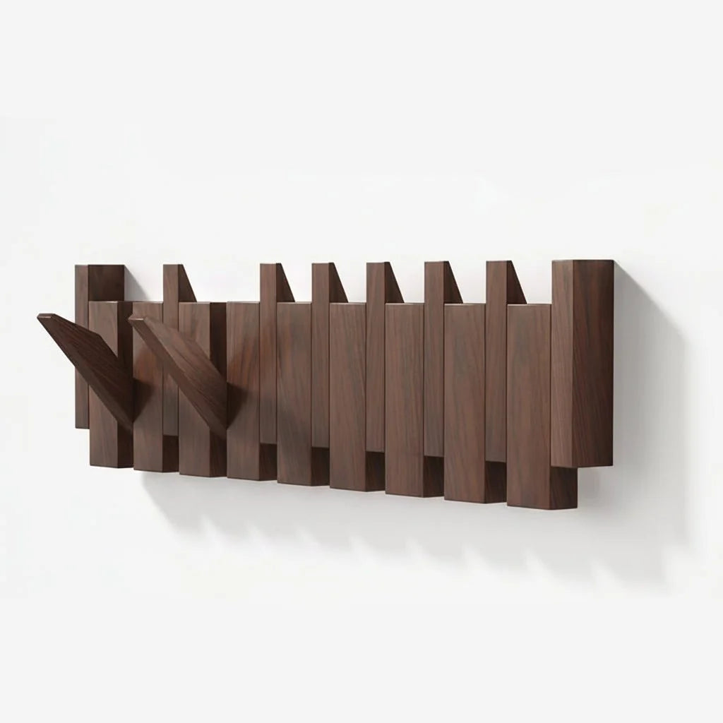 Wall Coat Rack Wooden Folding Hooks Space-Saving Design