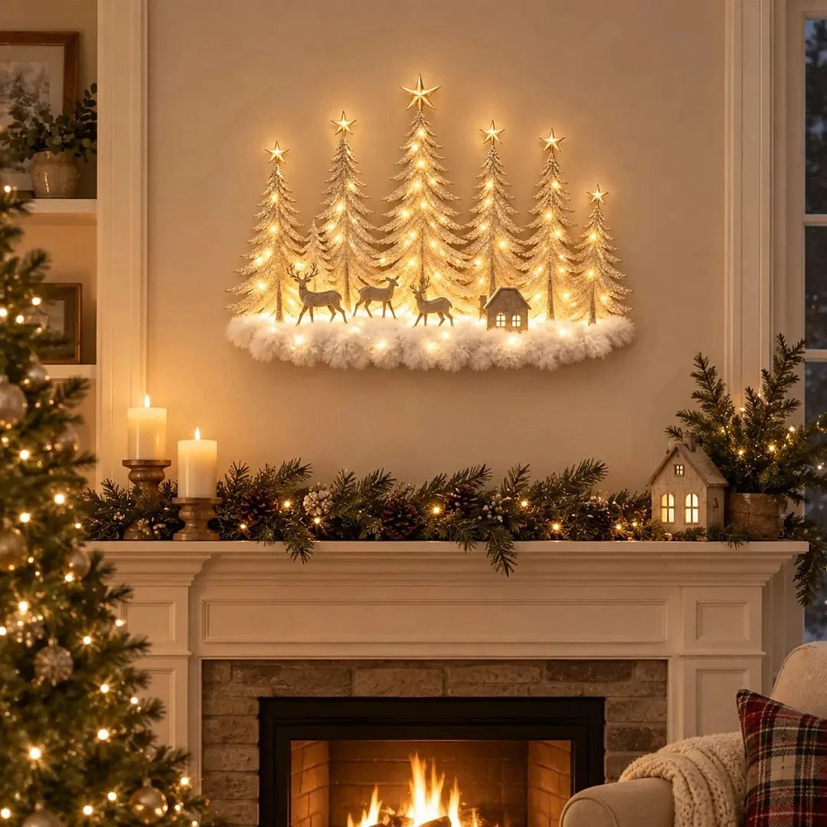 Wall Decor Layered 3D Winter Scene Warm White LED Battery-Powered