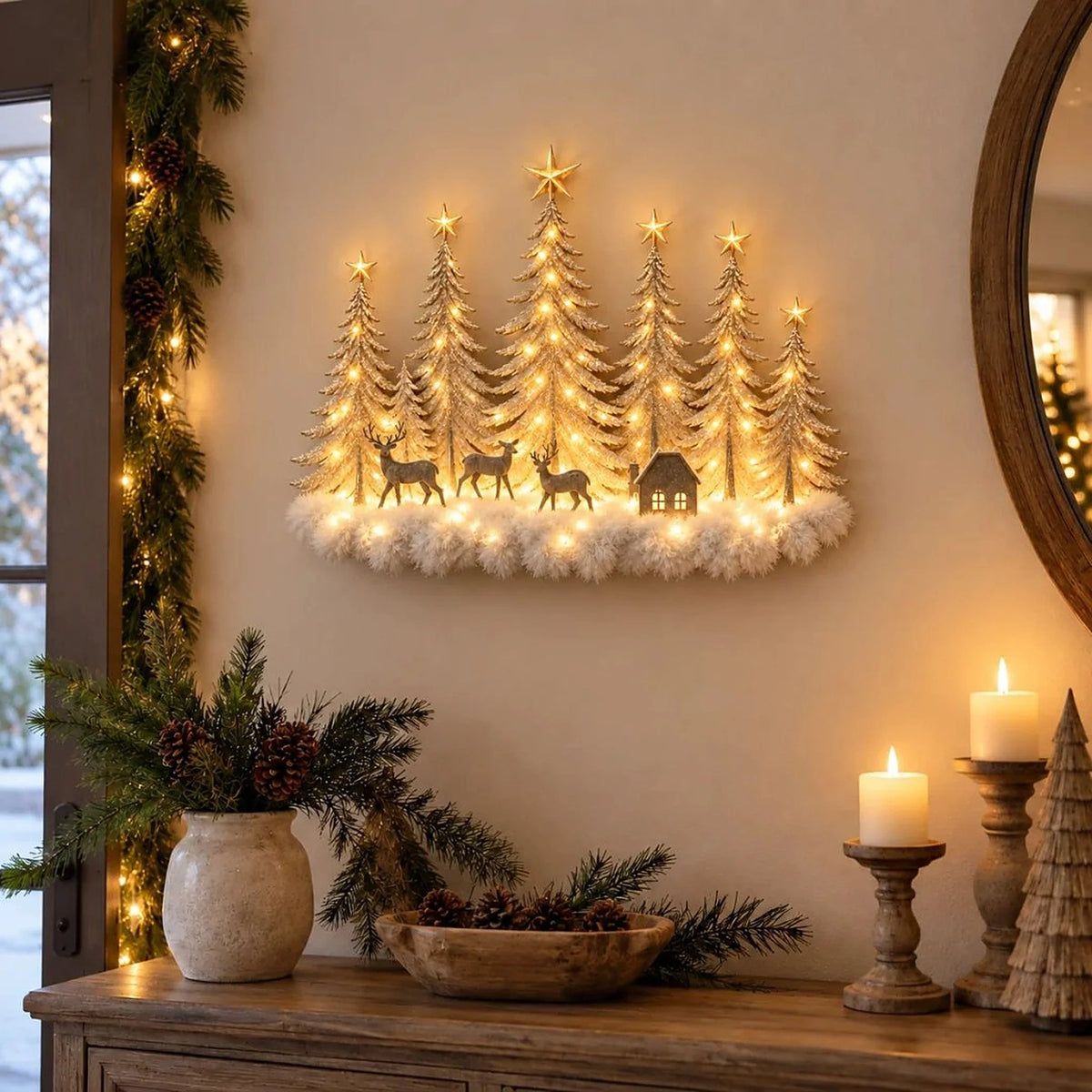 Wall Decor Layered 3D Winter Scene Warm White LED Battery-Powered