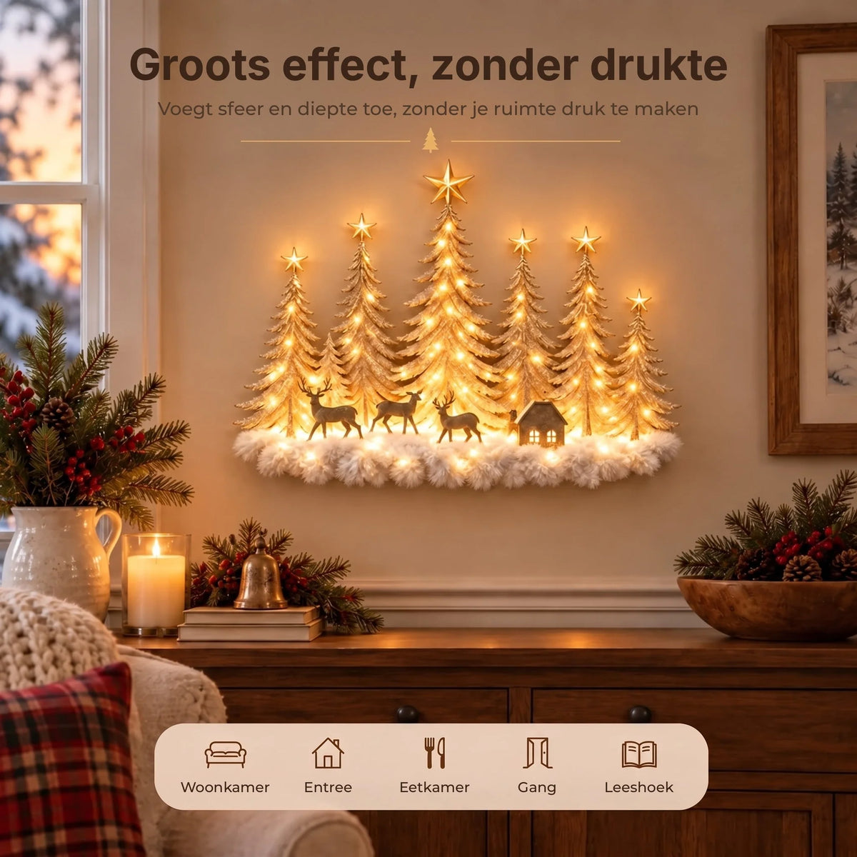 Wall Decor Layered 3D Winter Scene Warm White LED Battery-Powered