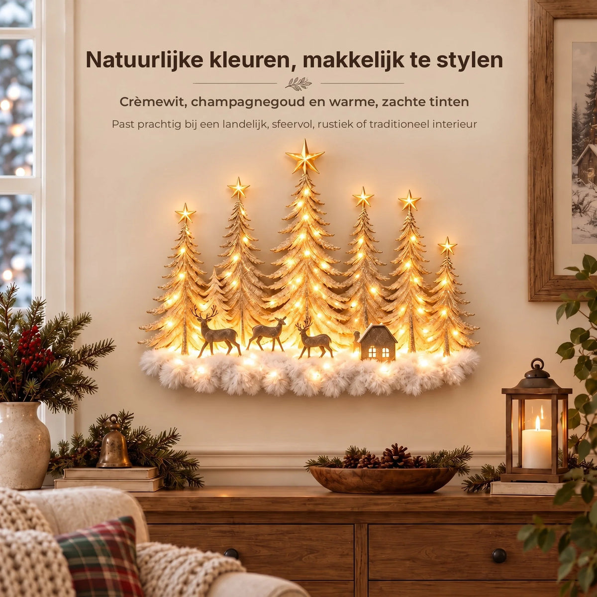 Wall Decor Layered 3D Winter Scene Warm White LED Battery-Powered
