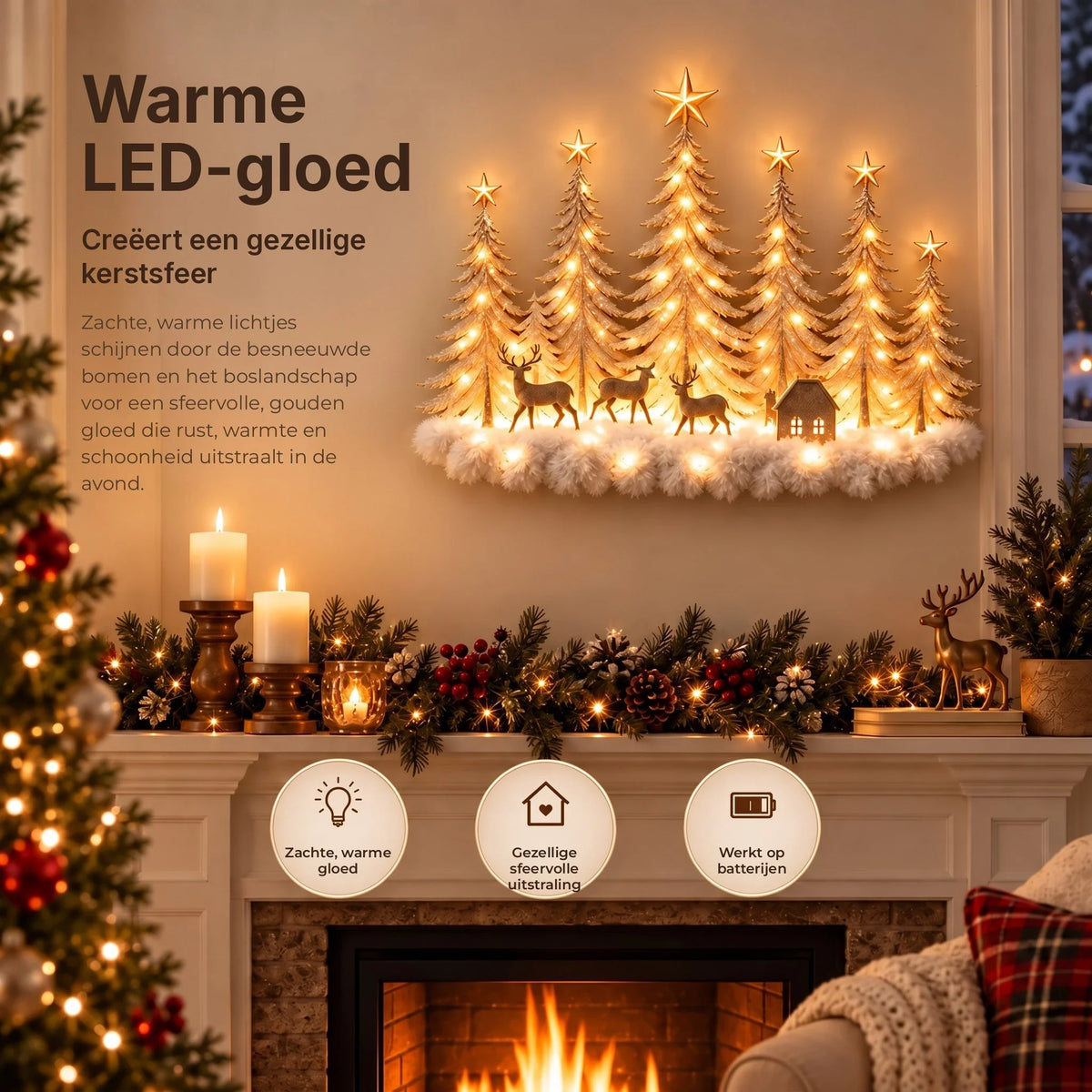 Wall Decor Layered 3D Winter Scene Warm White LED Battery-Powered