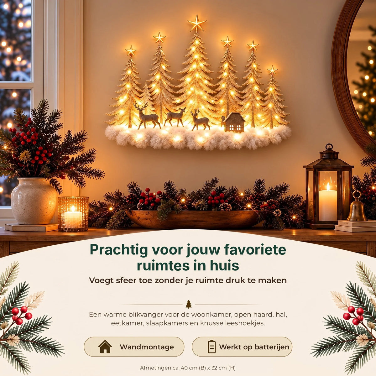 Wall Decor Layered 3D Winter Scene Warm White LED Battery-Powered