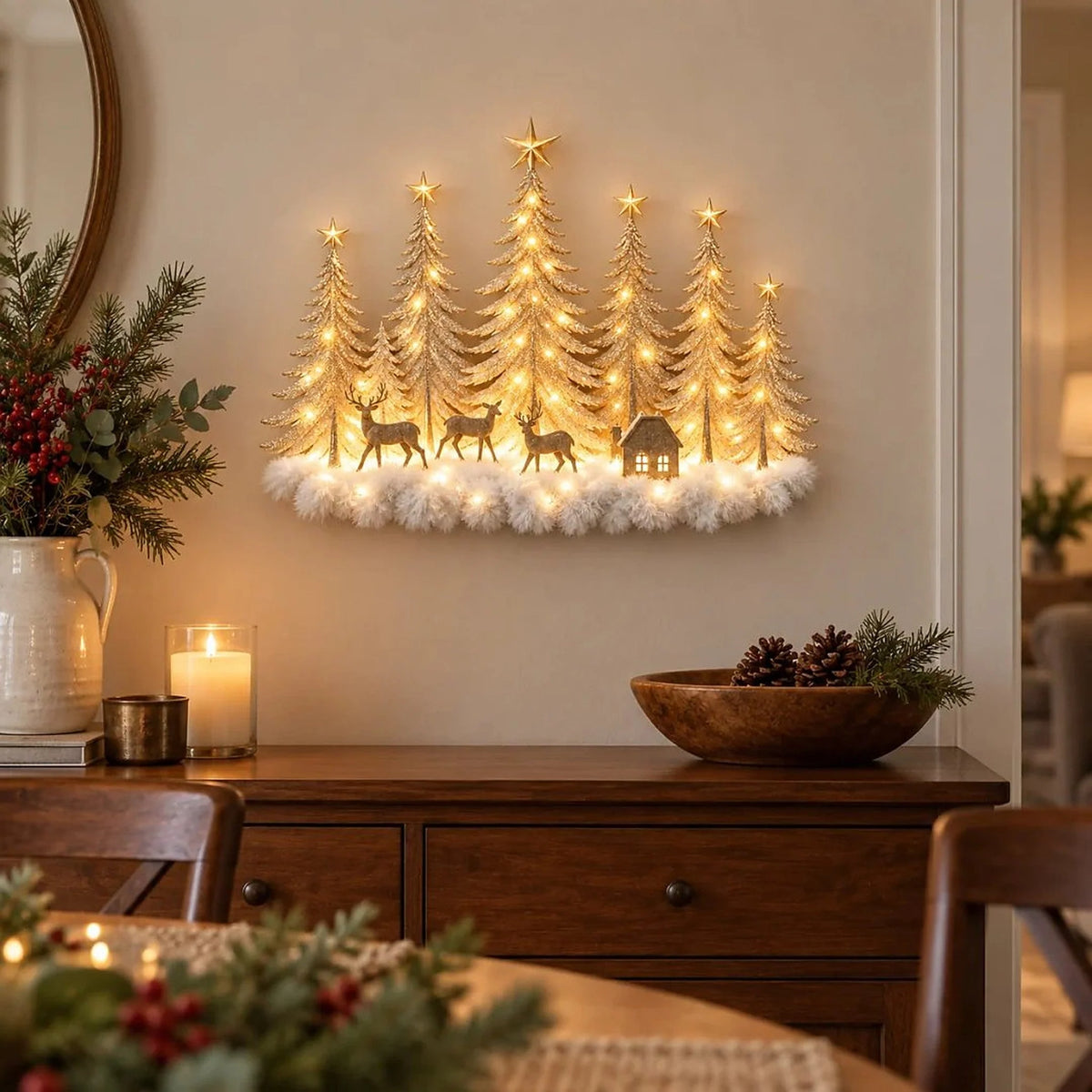 Wall Decor Layered 3D Winter Scene Warm White LED Battery-Powered