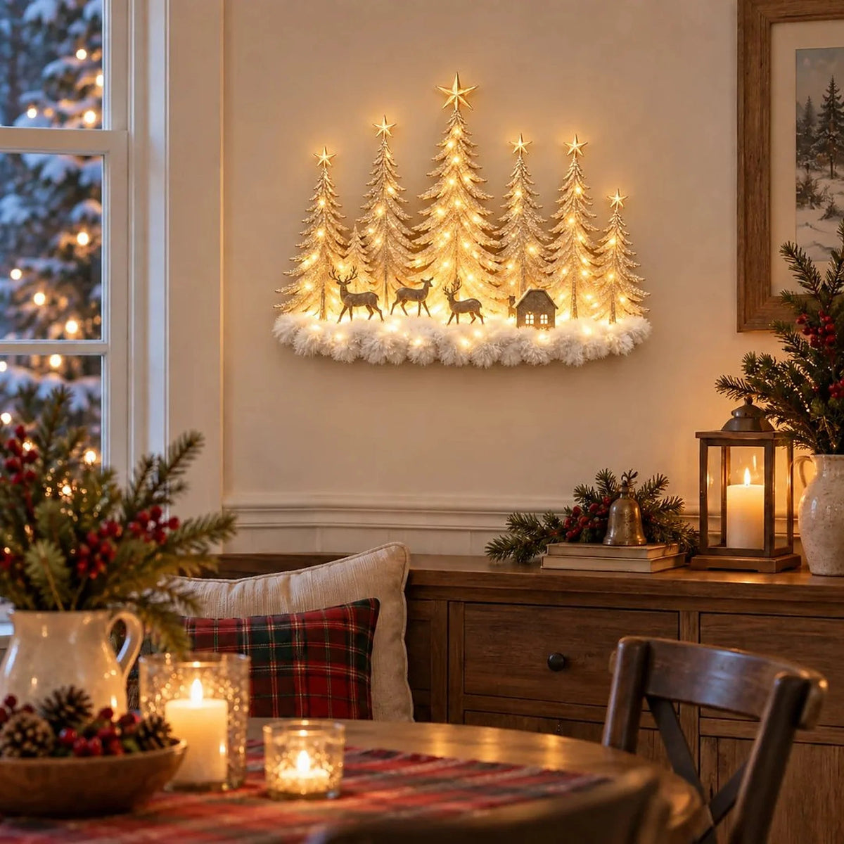 Wall Decor Layered 3D Winter Scene Warm White LED Battery-Powered