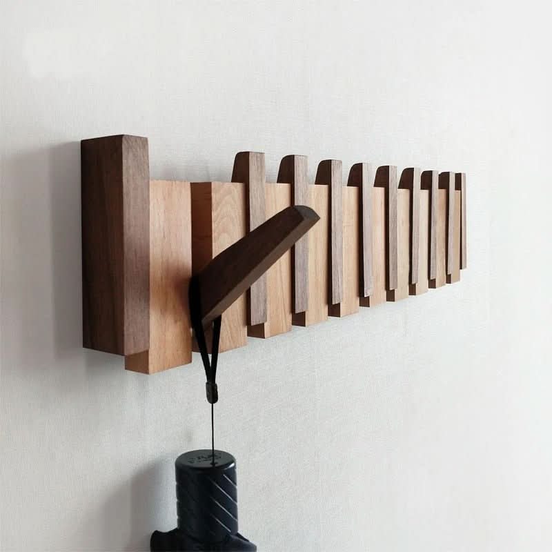 Wall Hook Rack Foldable Natural Wood 5–8 Hooks