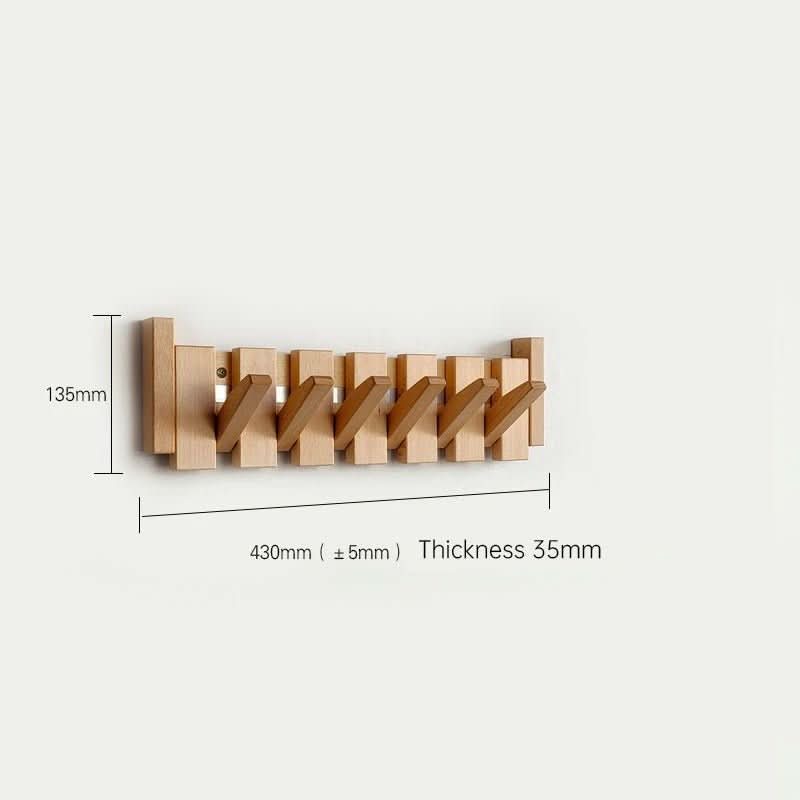 Wall Hook Rack Foldable Natural Wood 5–8 Hooks