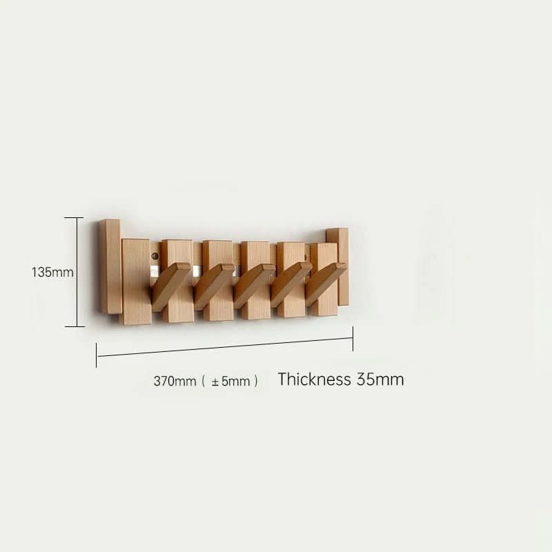 Wall Hook Rack Foldable Natural Wood 5–8 Hooks