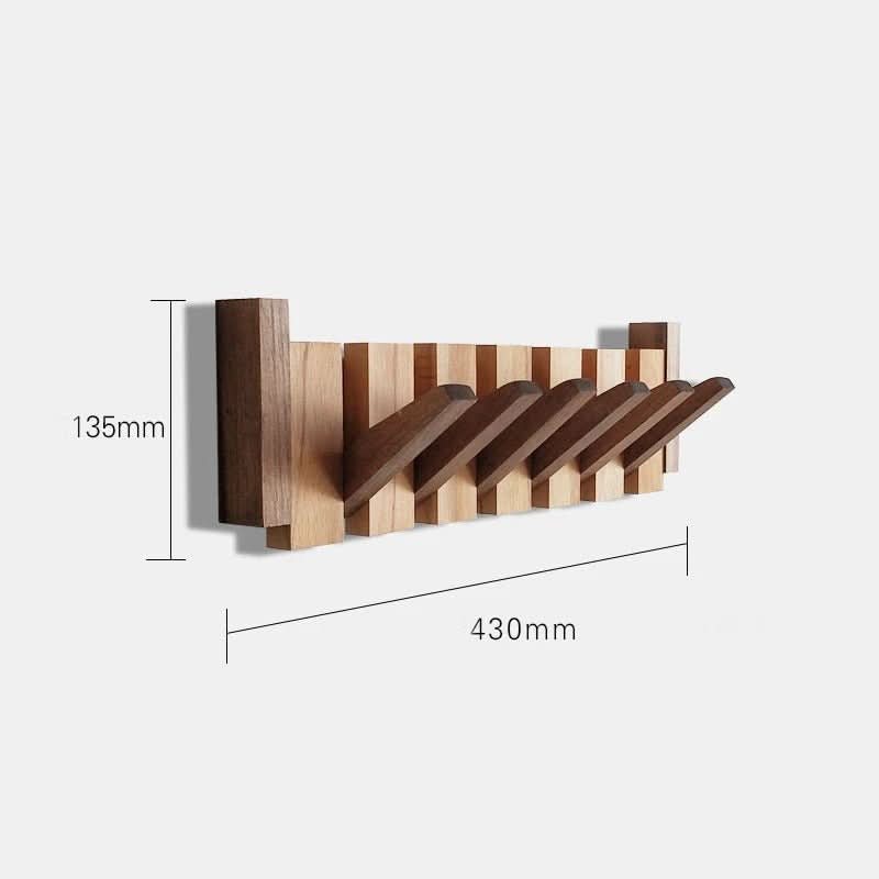 Wall Hook Rack Foldable Natural Wood 5–8 Hooks