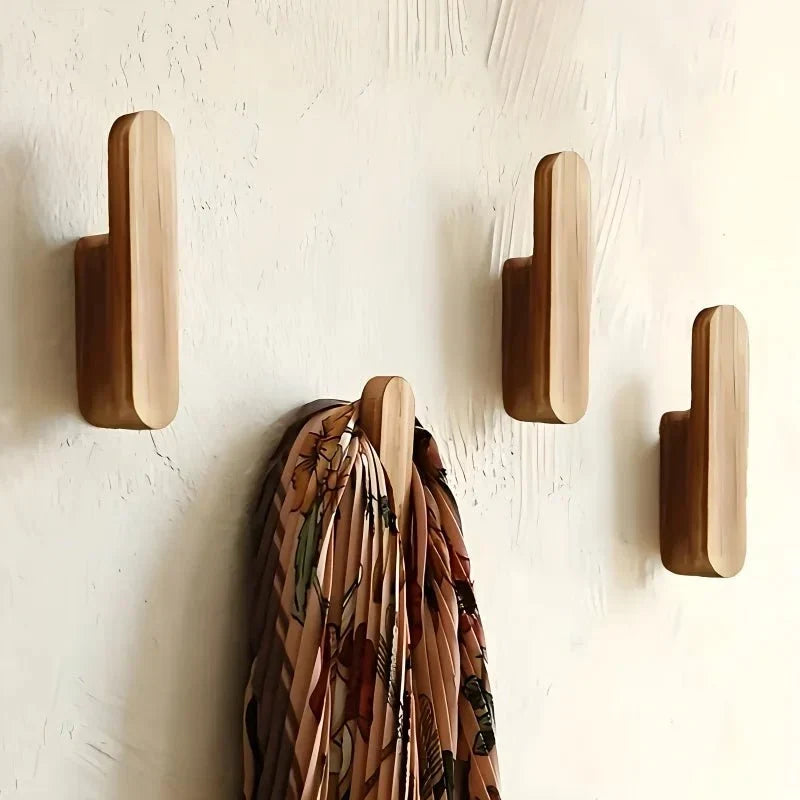 Wall Hooks Natural Wood Set of 4