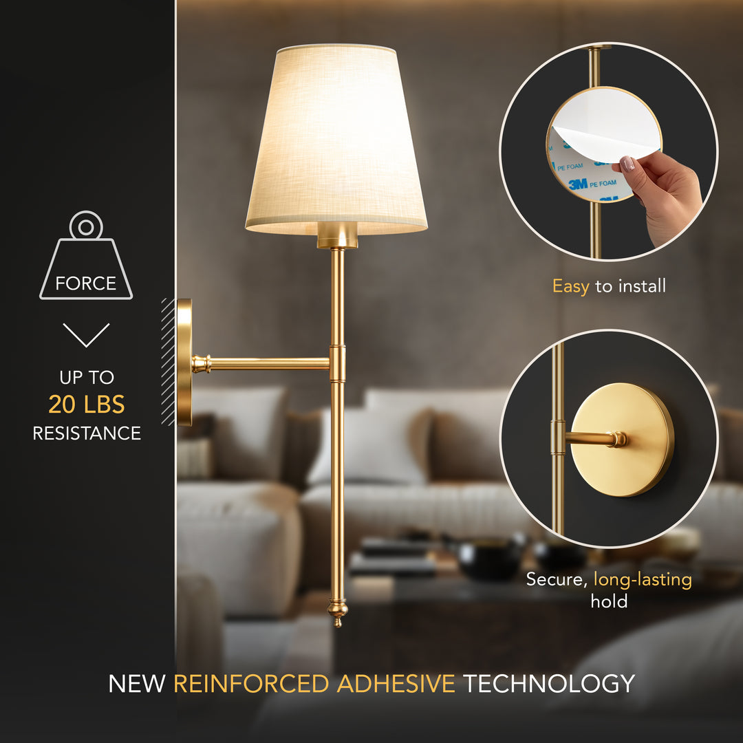 Wall Lamp Battery-Operated Remote Control No-Drill Adhesive Mount