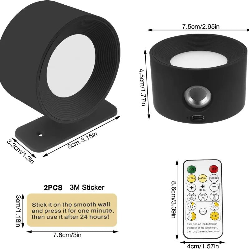 Wall Lamp Magnetic 360° Rotatable Rechargeable With Remote Control