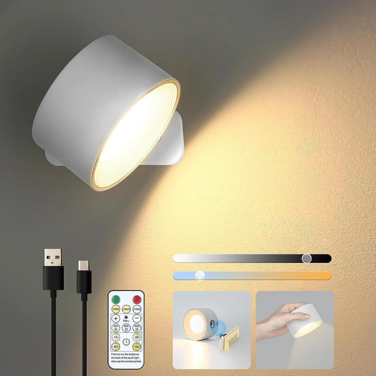 Wall Lamp Magnetic 360° Rotatable Rechargeable With Remote Control