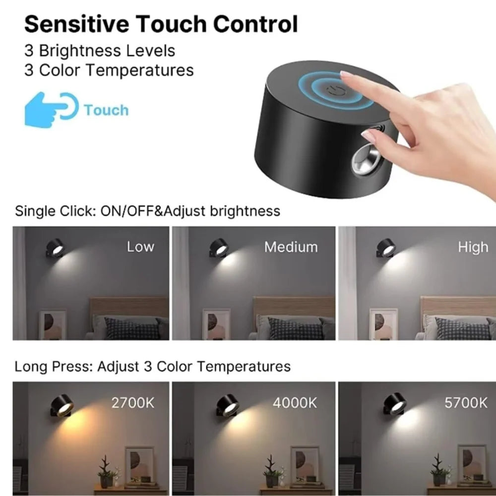 Wall Lamp Magnetic 360° Rotatable Rechargeable With Remote Control