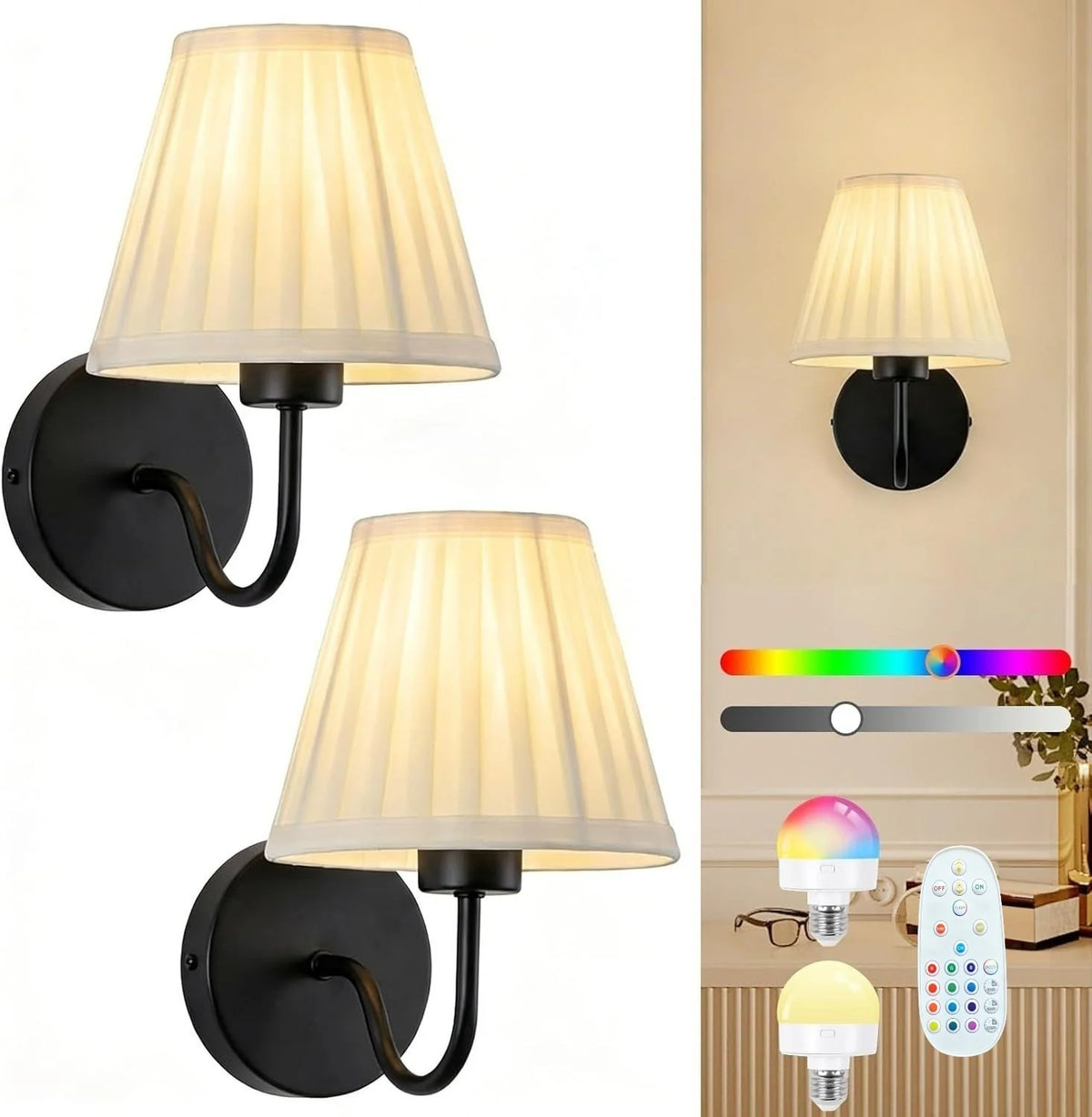 Wall Lamp Set Fabric Shade 2-Piece