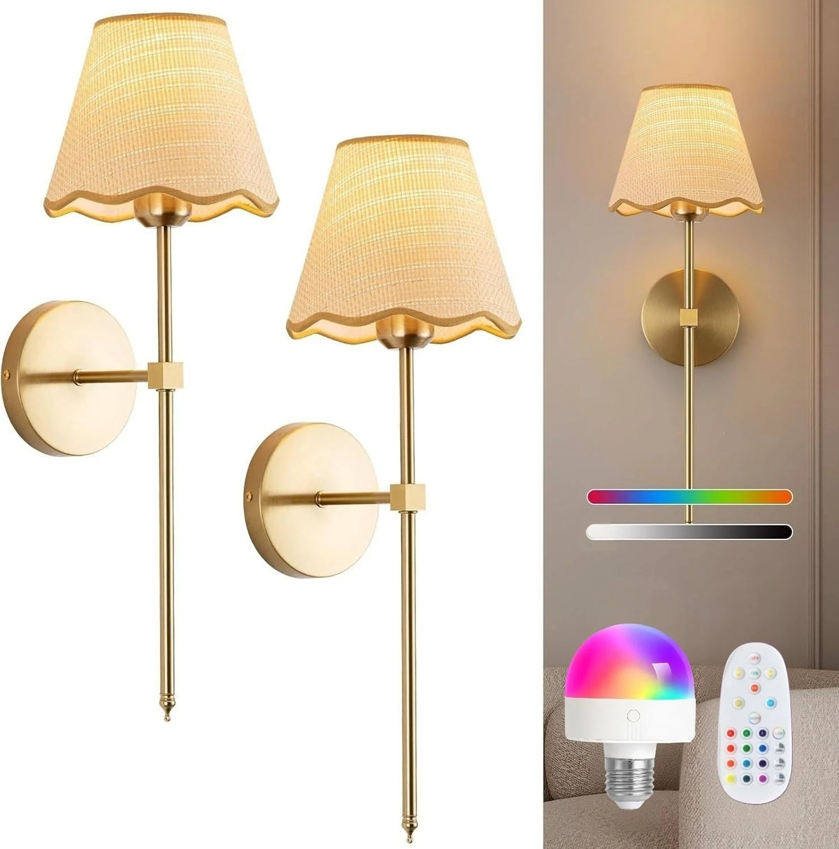 Wall Lamp Set Fabric Shade 2-Piece