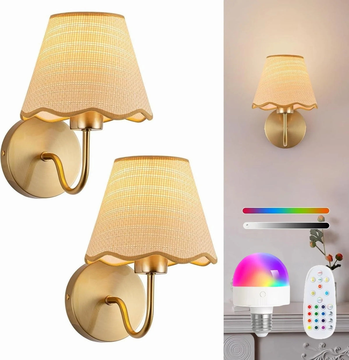 Wall Lamp Set Fabric Shade 2-Piece