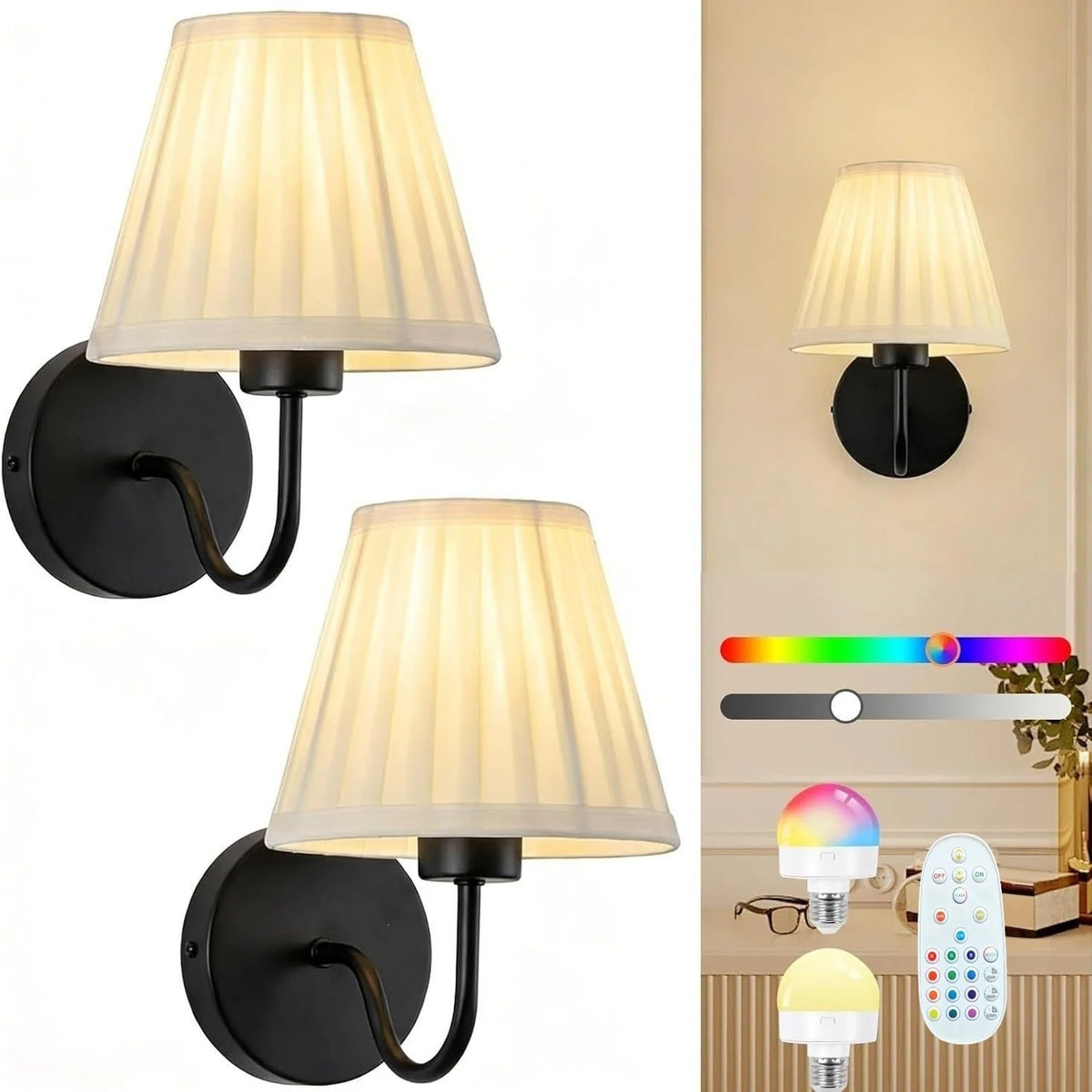 Wall Lamp Set Fabric Shade 2-Piece