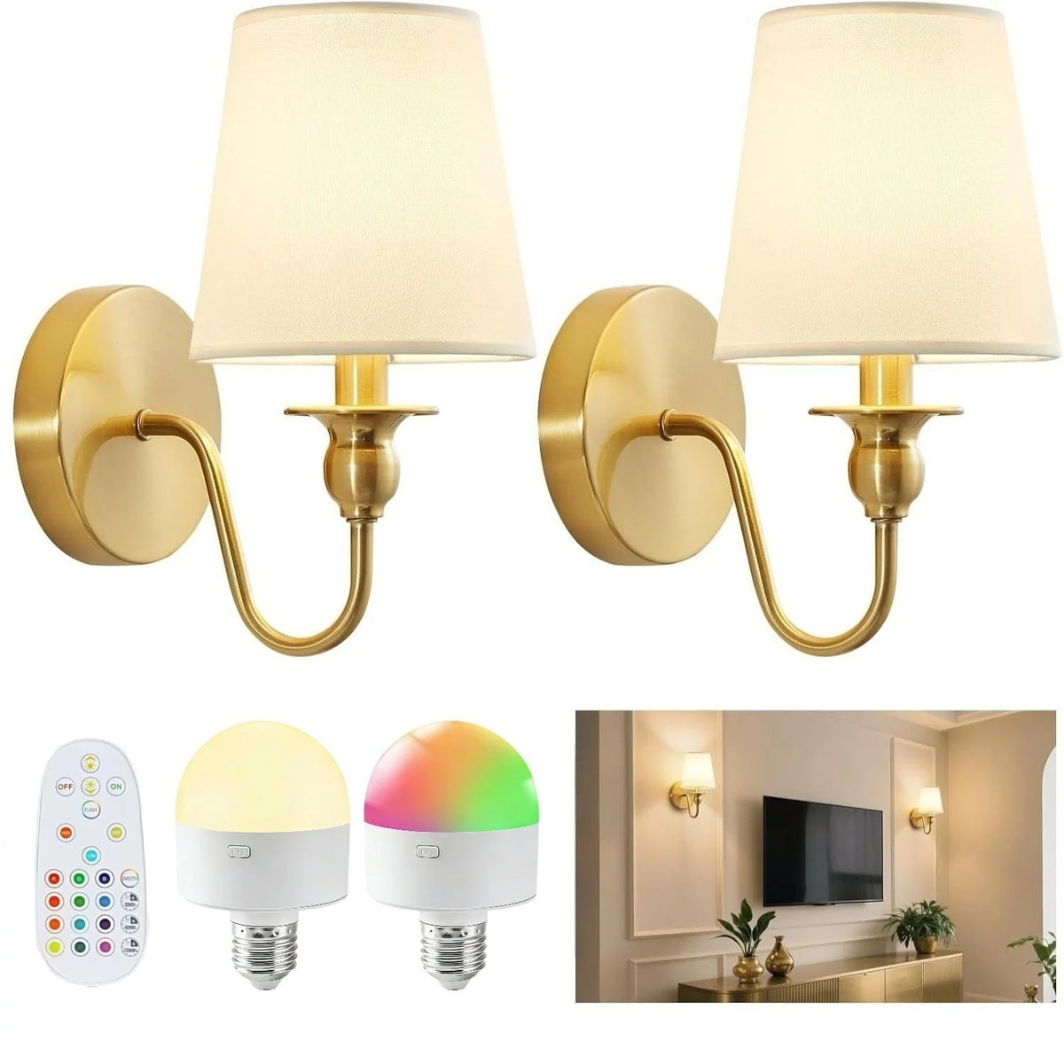 Wall Lamp Set Fabric Shade 2-Piece