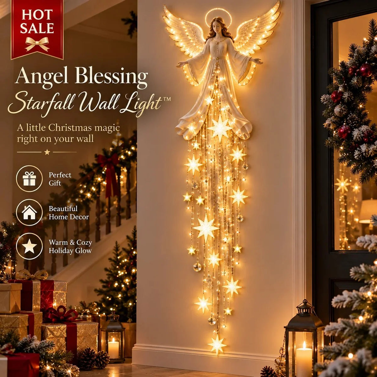 Wall Light Angel Design Warm White Cascading Stars