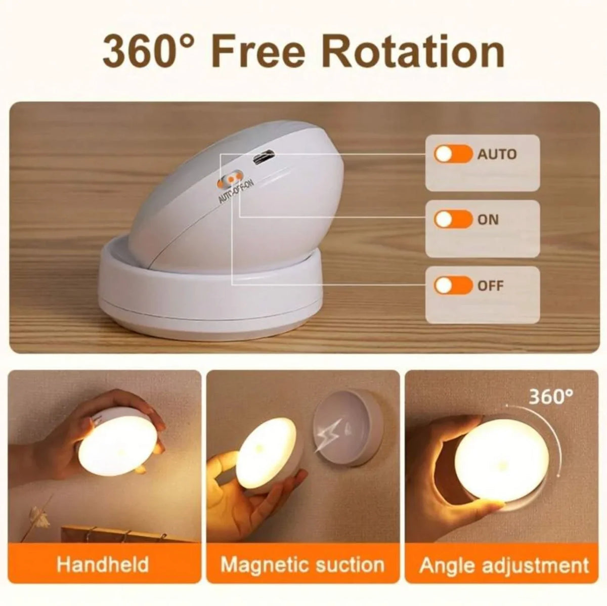Wall Light Motion Sensor Rechargeable Magnetic Mount 360° Rotatable
