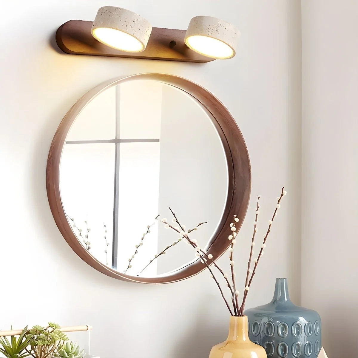 Wall Light Natural Travertine & Wood Integrated LED