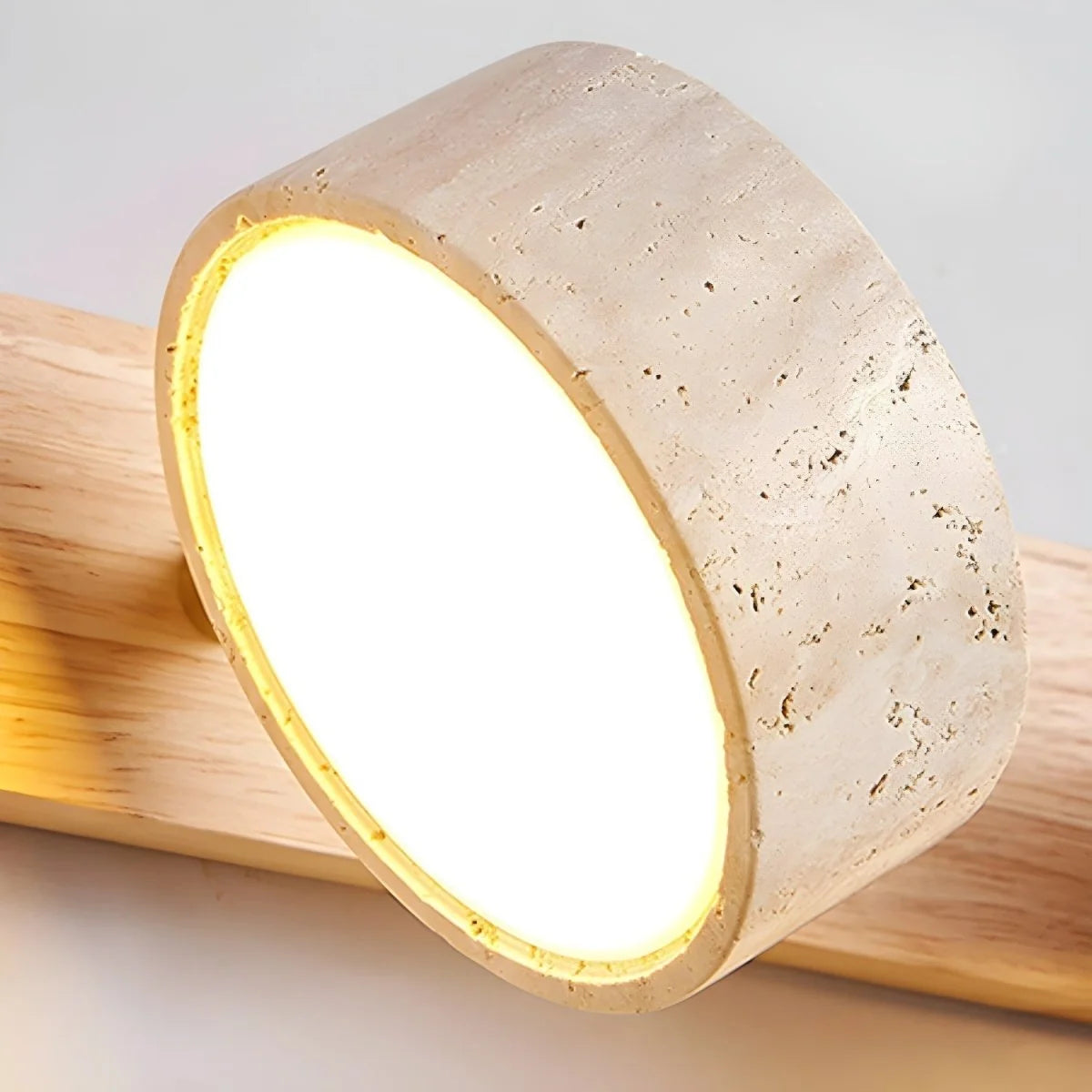 Wall Light Natural Travertine & Wood Integrated LED