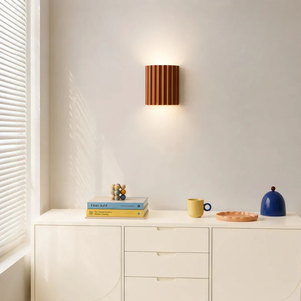Wall Light Ribbed Resin Flat-Mount Design