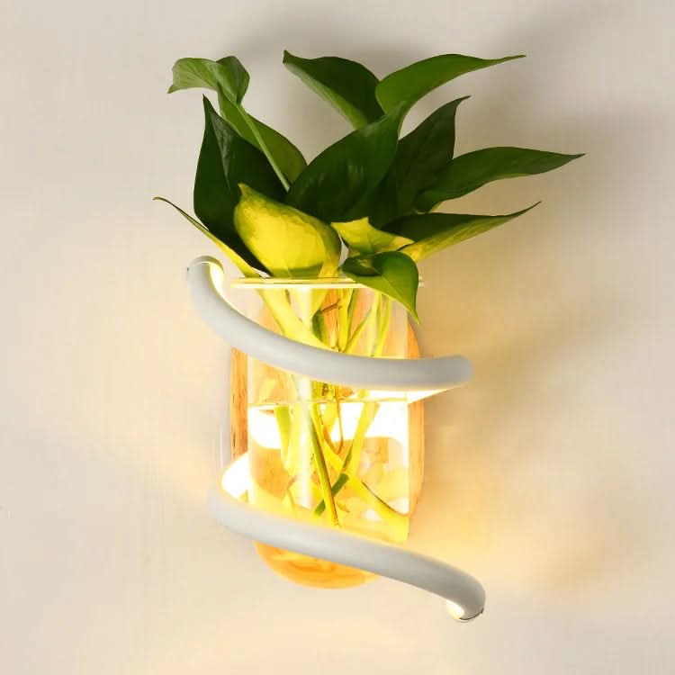 Wall Light Solid Wood Built-In LED Glass Vase Holder