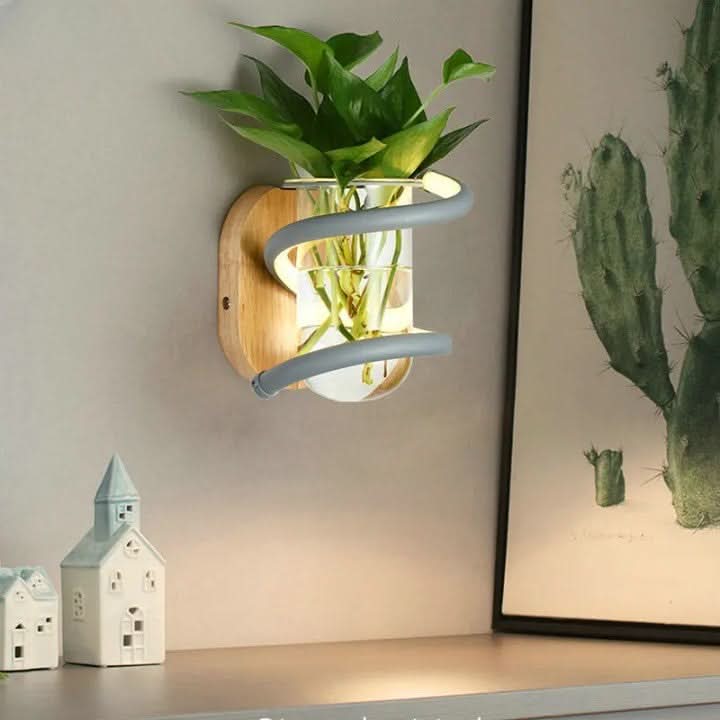 Wall Light Solid Wood Built-In LED Glass Vase Holder