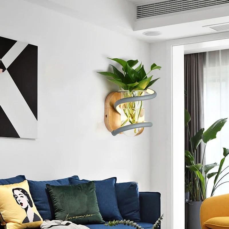 Wall Light Solid Wood Built-In LED Glass Vase Holder