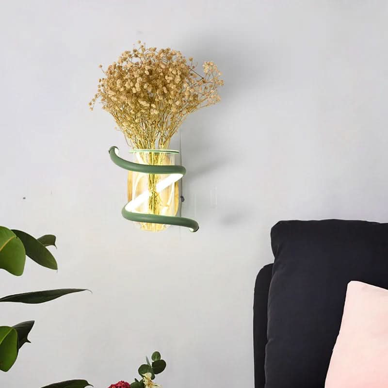 Wall Light Solid Wood Built-In LED Glass Vase Holder